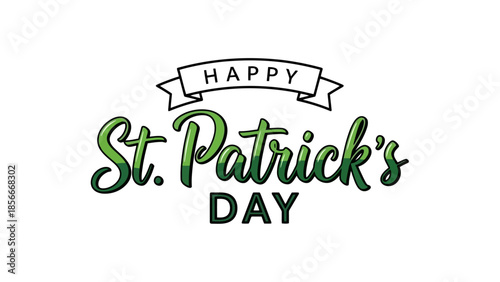 Happy St. Patrick's Day Greeting with Festive Green Typography and Ribbon