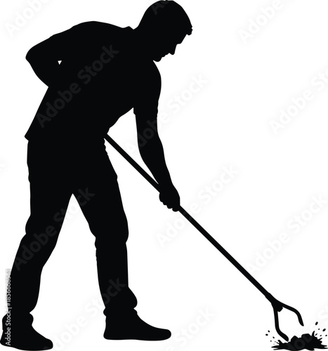 Man Picking Up Litter with a Trash Grabber Vector Silhouette, Isolated Black Graphic for Environmental Cleanup, Community Service, and Waste Management Concepts, Conservation.