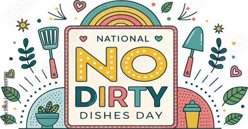 National No Dirty Dishes Day colorful vector illustration