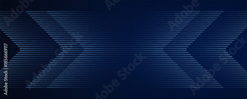 Dark blue abstract background with glowing arrow lines. Modern shiny blue geometric lines design. Technology futuristic concept. Horizontal banner template. Suit for cover, header, poster, banner