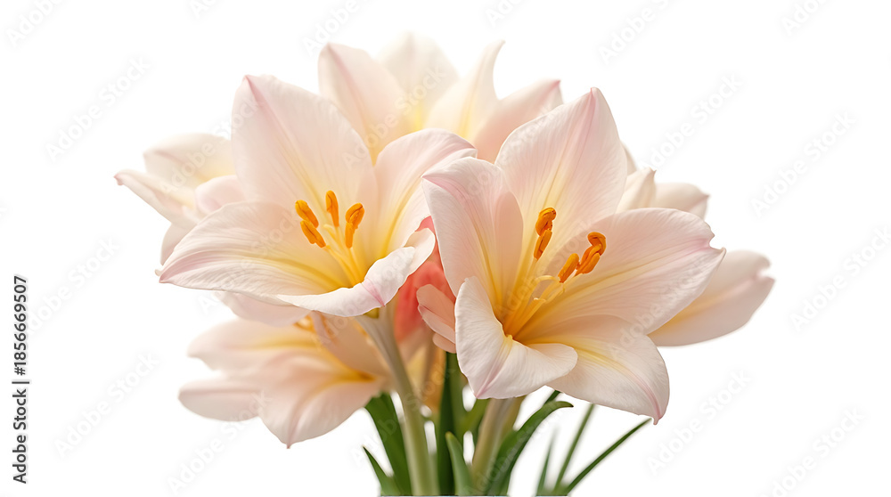 Fototapeta premium Soft Peach Lily Bouquet with Bright Yellow Stamens