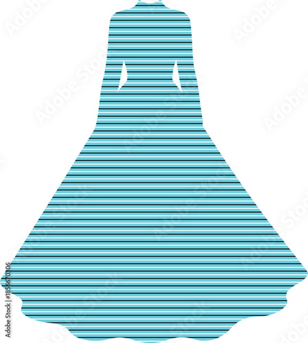 Fashion Blue and Turquoise Striped Long Dress Vector Silhouette isolated PNG with Transparent Background