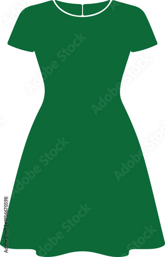 Minimalist Green Short Sleeve Dress Vector Illustration isolated PNG with Transparent Background