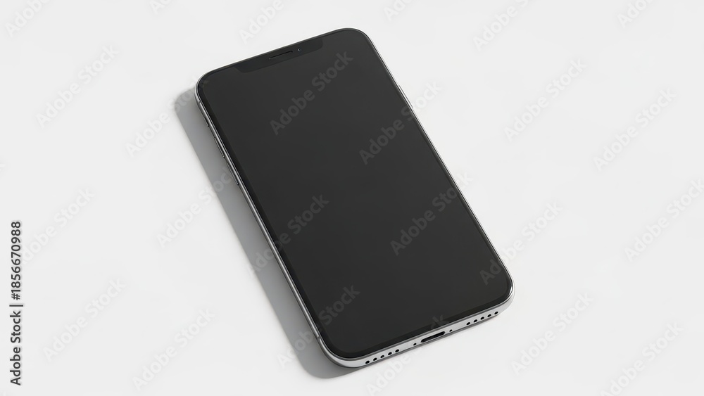 Naklejka premium Minimalist Modern Smartphone Mockup with Black Screen on White Background
