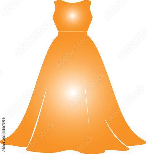 Simple Orange Long Dress Vector Illustration isolated PNG with Transparent Background