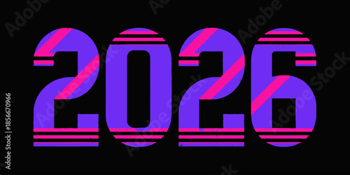 Vibrant purple 2026 text with pink accents on black