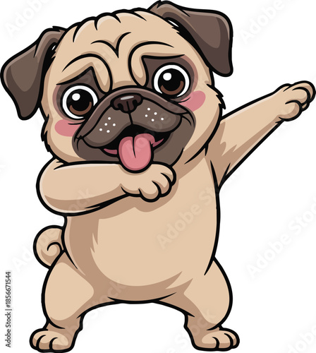 Cute Pug Cartoon Dabbing Pose, Funny Dog Character Illustration