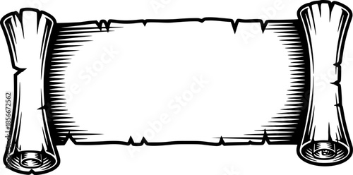 A scroll or banner parchment paper ribbon band in a vintage woodcut style
