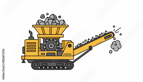 Mobile Stone Crusher Machine with Conveyor Belt for Mining and Construction Illustration