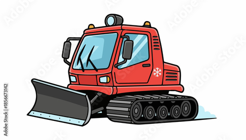 Red Snowcat Snow Plow Machine for Winter Maintenance Cartoon Illustration