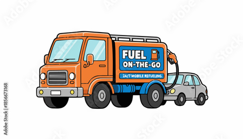 Mobile Refueling Truck Illustration with Fuel Delivery Service and Cartoon Style
