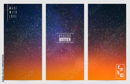Orange blue cosmos vertical banners. Night starry sky and Milky Way