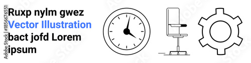 Clock indicating time, office chair, and gear icon representing productivity, work, and organization. Ideal for business, workflow, time management, teamwork career growth innovation simple