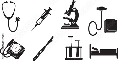 Medical equipment and tools for healthcare professionals on white