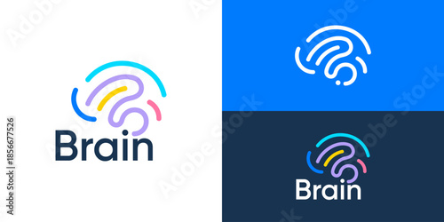 Creative modern colourful brain logo design vector illustration.