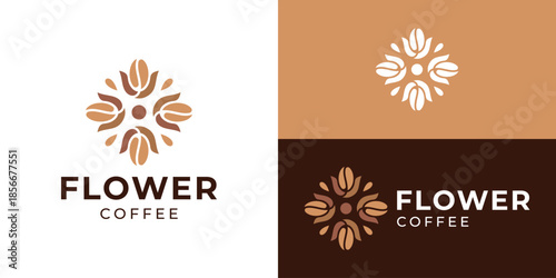Creative simple flower coffee logo template. Flower with coffee beans for Cafe and restaurant logo design vector illustration.