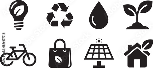 Eco friendly icons for sustainable living and green practices