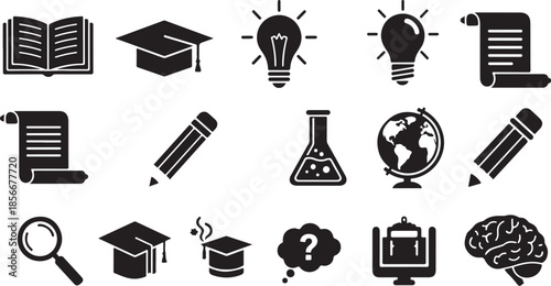 Education icons and symbols for learning and knowledge growth