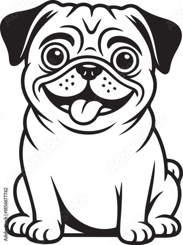 Cute Pug Dog Cartoon Vector Illustration, Funny Puppy Mascot Line Art