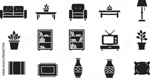 Vector icons of home furniture and decor items collection