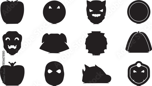 Halloween icons and symbols in black and white colors