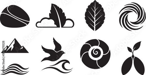 Minimalist Nature Icons in Black and White Style