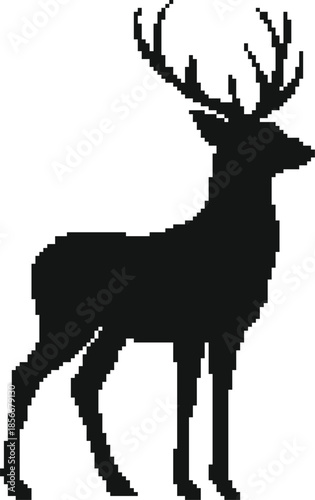 Pixel Art Deer Icon Black Silhouette Retro Pixelated Vector