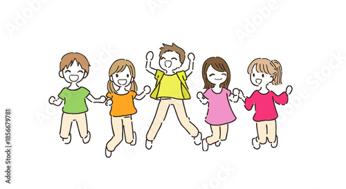 手描きのジャンプしている子供達