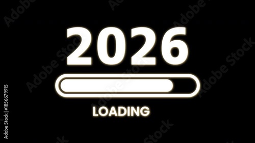 2026 Loading Bar Overlay with Text at Bottom, Glowing Neon Style on Transparent Background