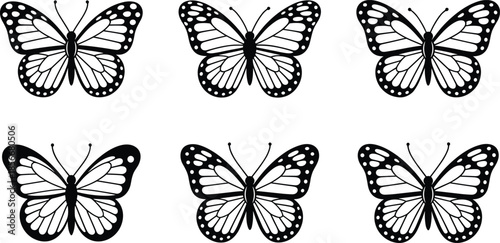 Black and white outlines of monarch butterflies in a grid layout butterfly monarch butterfly