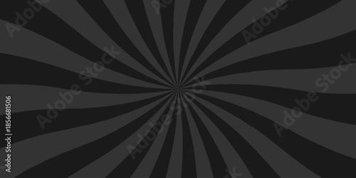 Abstract black and gray background with rays retro starburst abstract. Sunburst background vector illustration pattern beam rays. Spiral radial striped backdrop design.