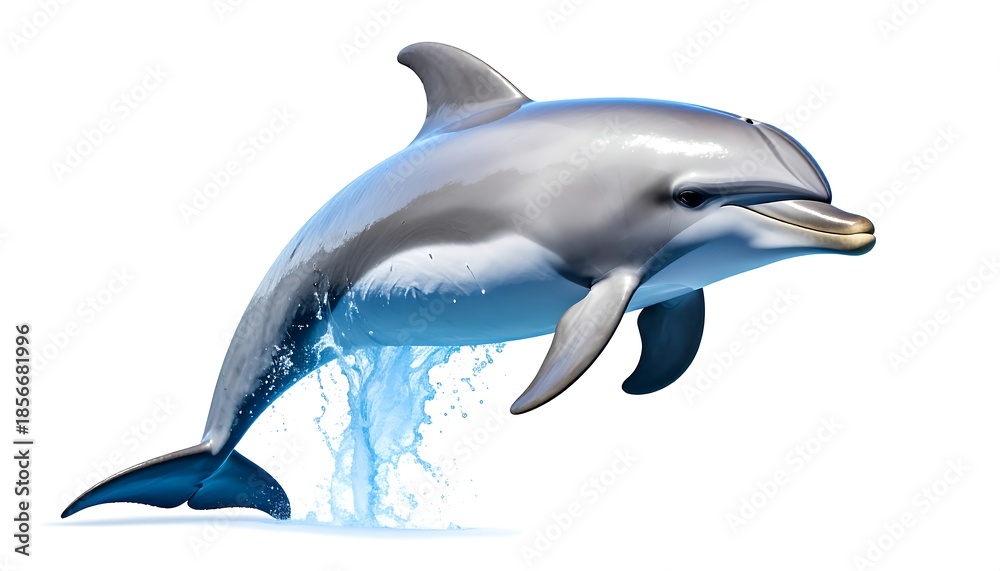 Obraz premium Graceful dolphin leaping through air, water cascading around it