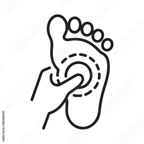 Simple line drawing of a human foot with a circular focus area