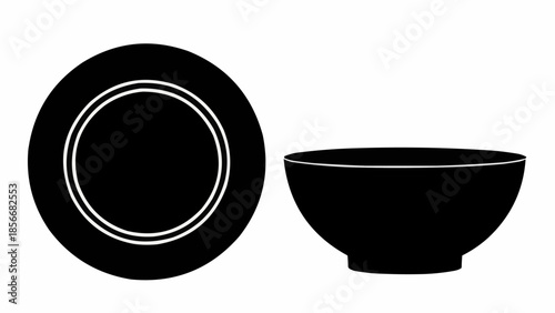 Black Silhouette of a Plate and Bowl.