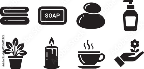 Spa and wellness icons for relaxation and self-care routines