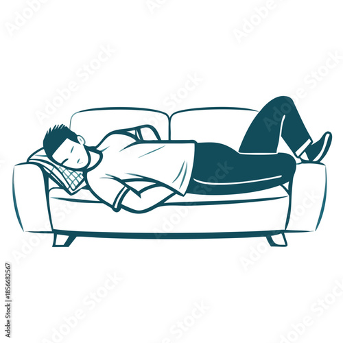 Young man sleeping on couch in home living room setting  