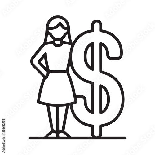 Woman standing near a large dollar sign a financial illustration