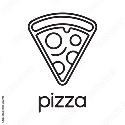 A simple line drawing of a single slice of pizza with text below