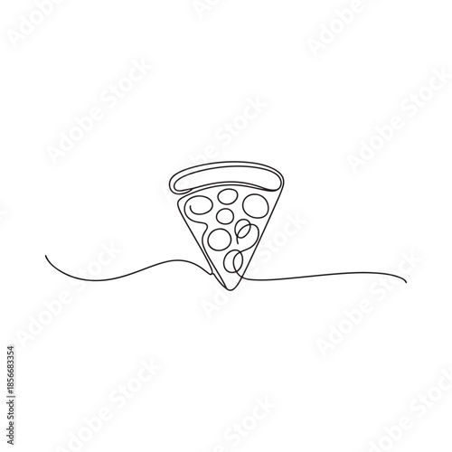 Minimalist single line drawing of a pizza slice with toppings