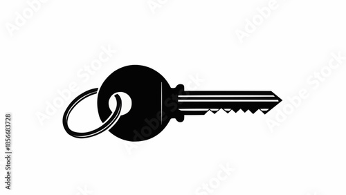Black silhouette of a single key with a ring on a white background.