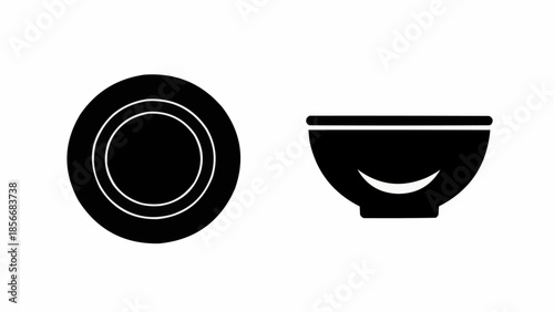 Black Silhouette of a Stacked Plate and a Bowl.