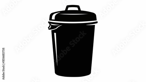 Black Trash Can with Lid Icon Symbol.