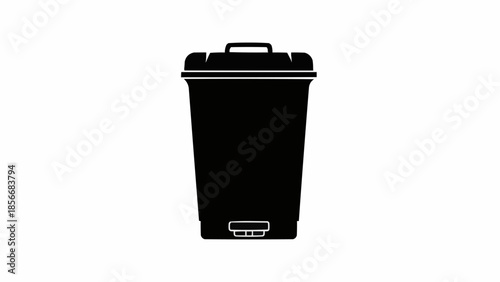 Black Trash Can with Lid and Foot Pedal.