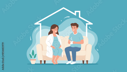 Pregnant couple relaxing at home supported by partner Expectation family and comfort