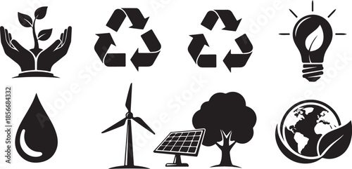 Eco friendly icons for sustainable living and green energy