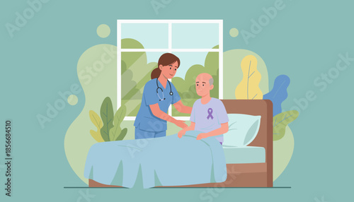Nurse cares for elderly male patient in bed healthcare support and medical assistance concept