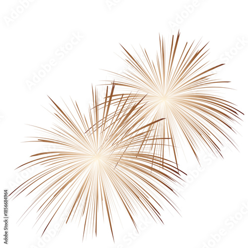Golden Abstract Fireworks on White Background. Minimal golden fireworks bursts forming abstract celebration design, ideal for holidays, events, and modern decorative visuals.

