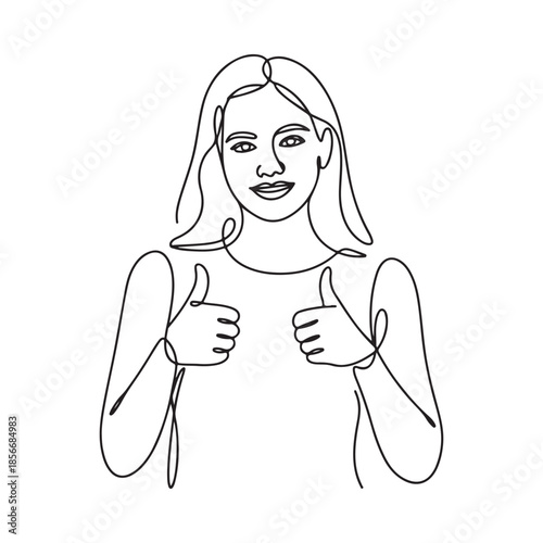 A minimalist line drawing of a woman giving two thumbs up