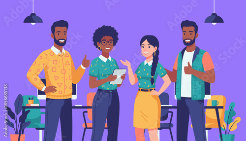 Diverse business team in a modern office collaborating happily showing success and teamwork