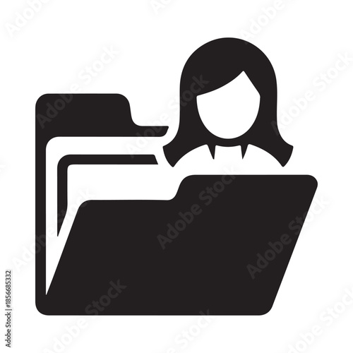 A simple black and white icon depicting a person and a folder